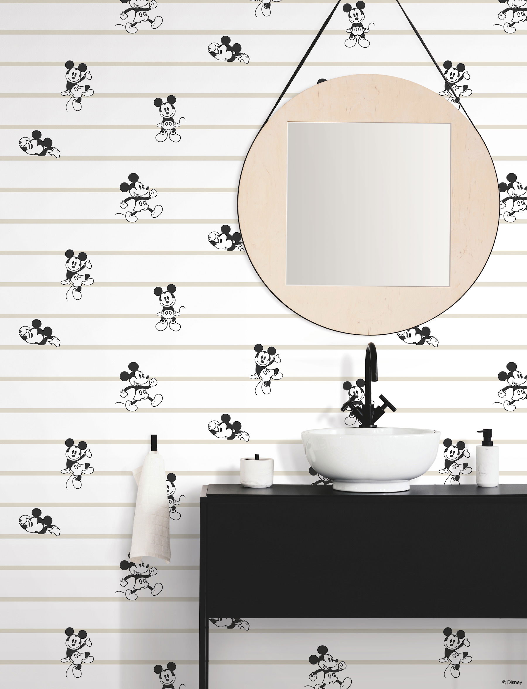 Disney Mickey Mouse Stripe Black & White Wallpaper large image 