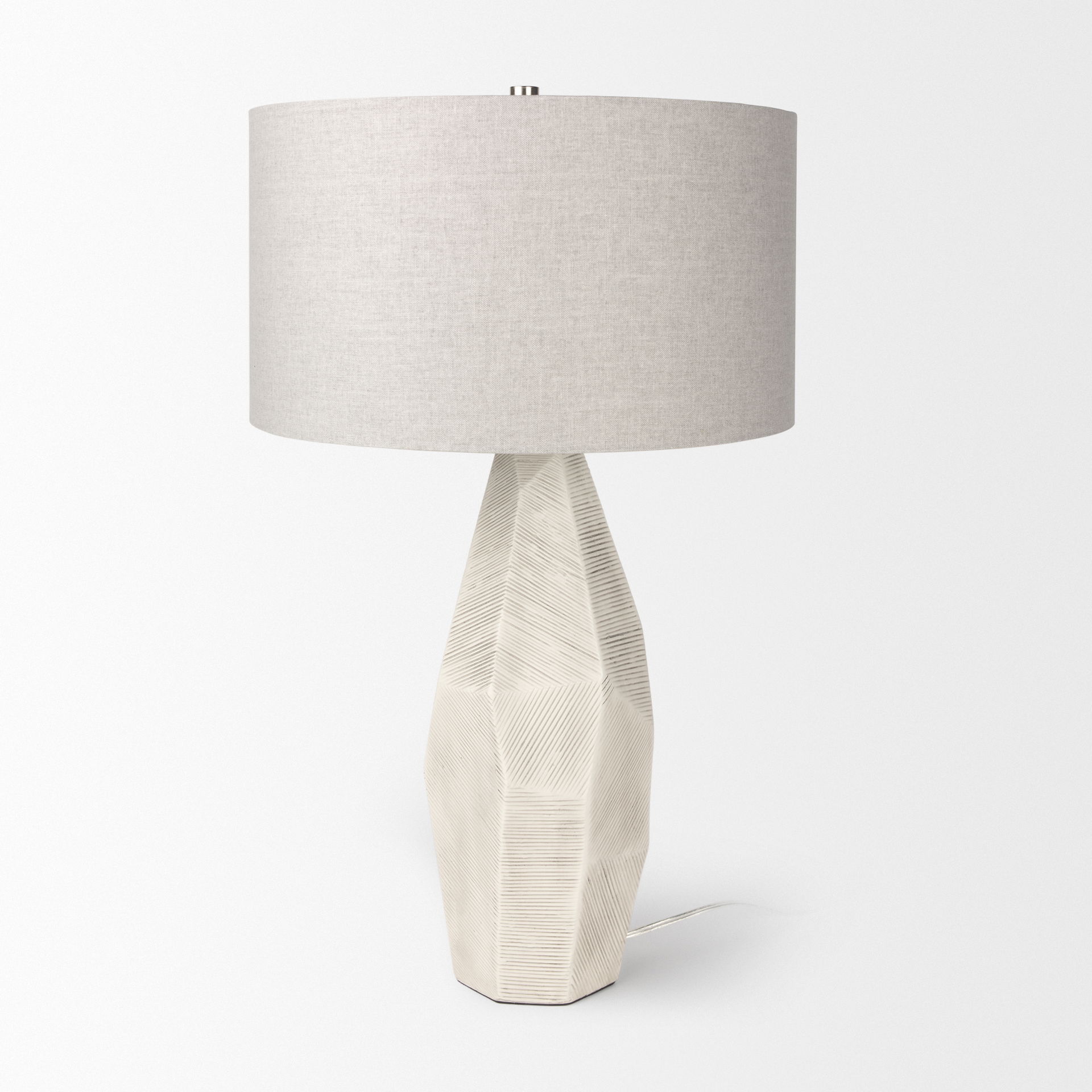 Piven White with Antiqued Wash Textured Ceramic Table Lamp, by Mercana, 18" length x 18" width x 29.5" height View 4