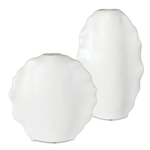 Ruffled Feathers Modern White Vases, S/2