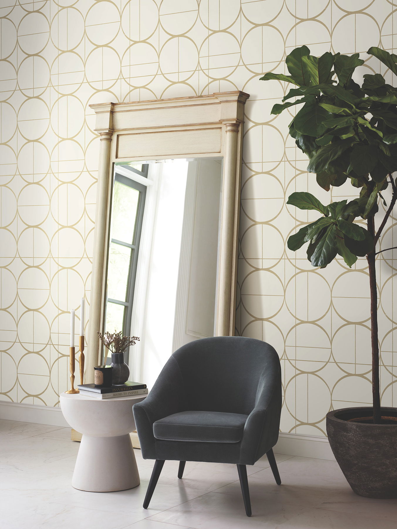 Sun Circles Cream & Gold Wallpaper large image 