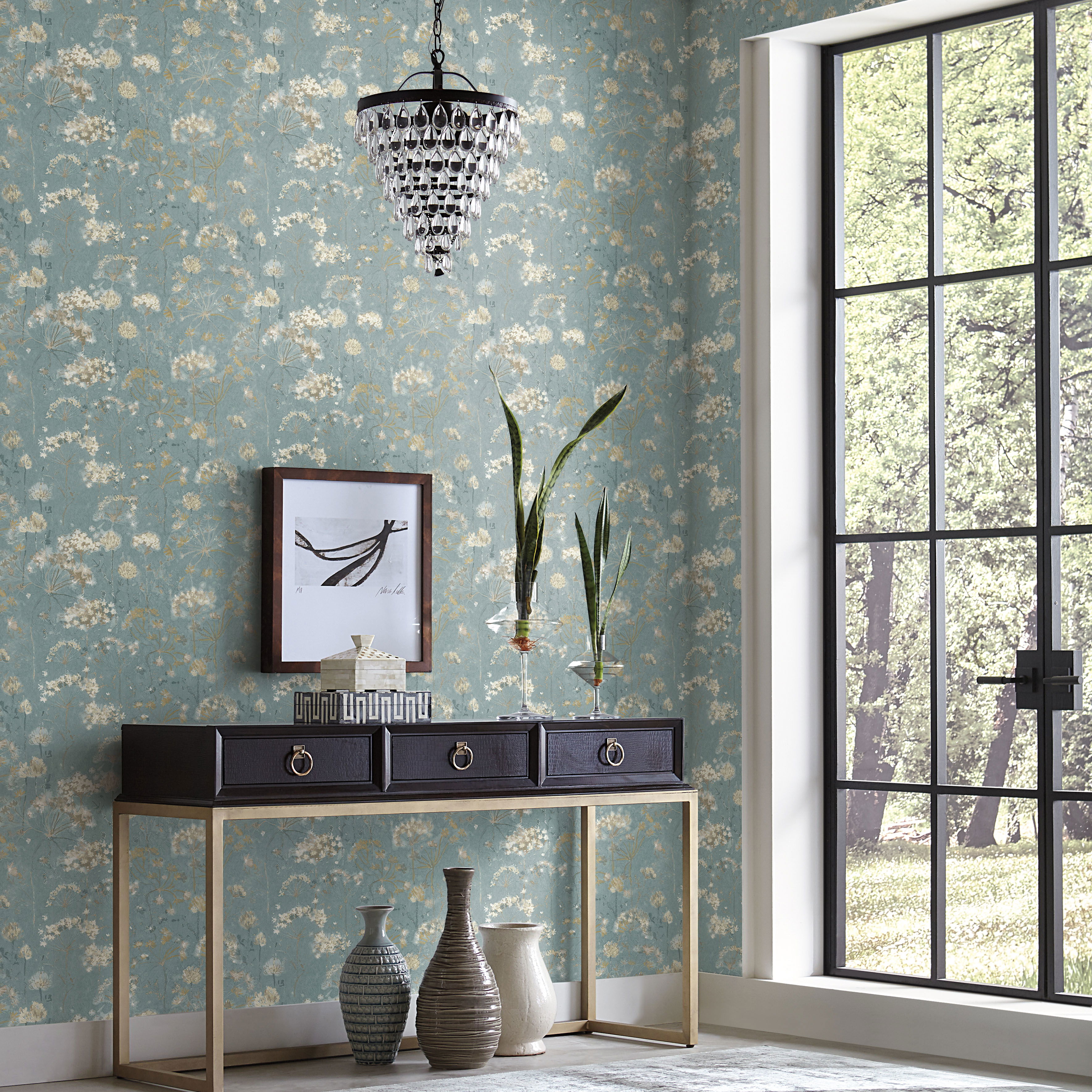 Botanical Fantasy Blue & Beige Peel & Stick Wallpaper, by York Wall, 20' length x 2'3" width x 0.02" depth View 3