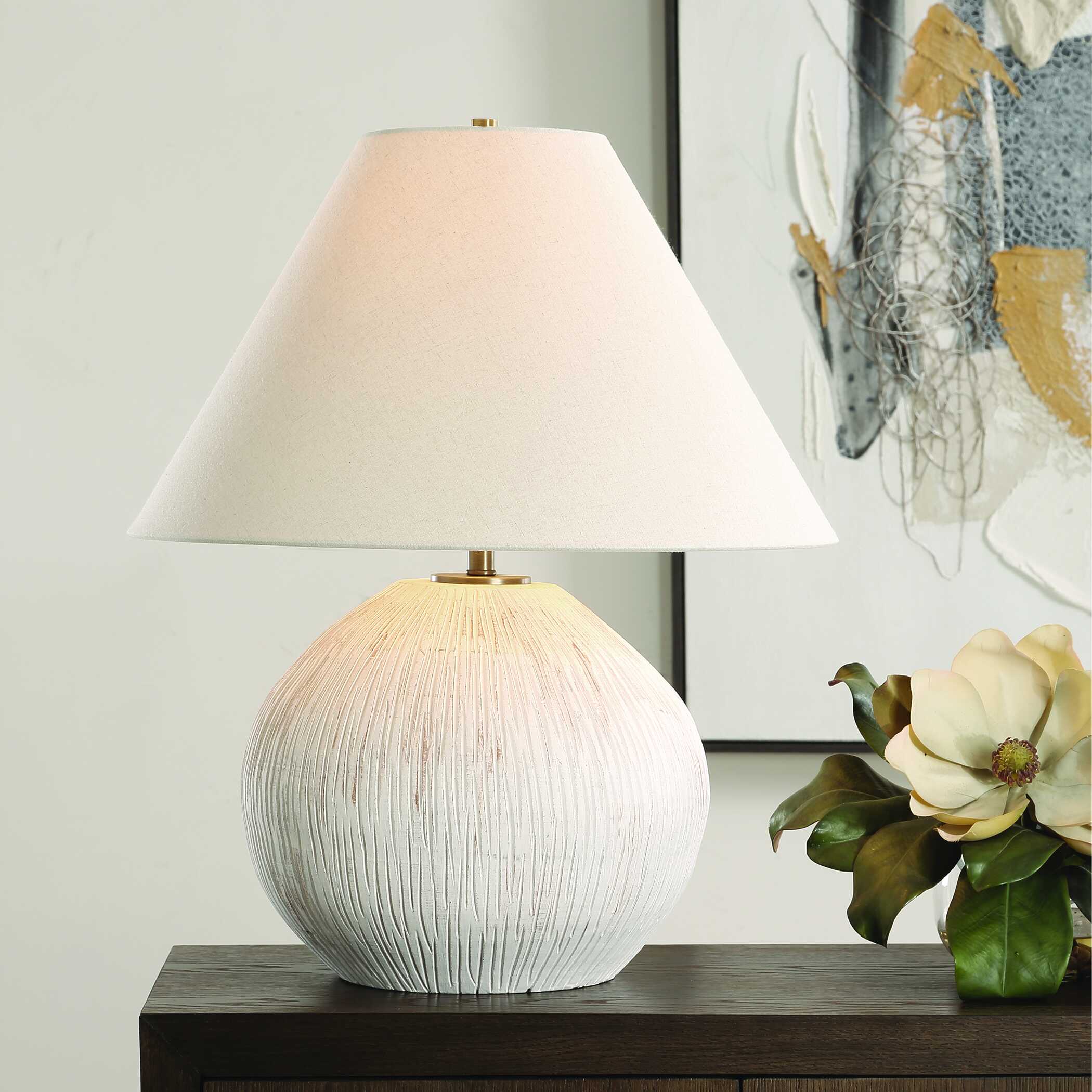 Meryl Aged White Table Lamp, by Uttermost, 20" width x 24.5" height x 20" depth View 2