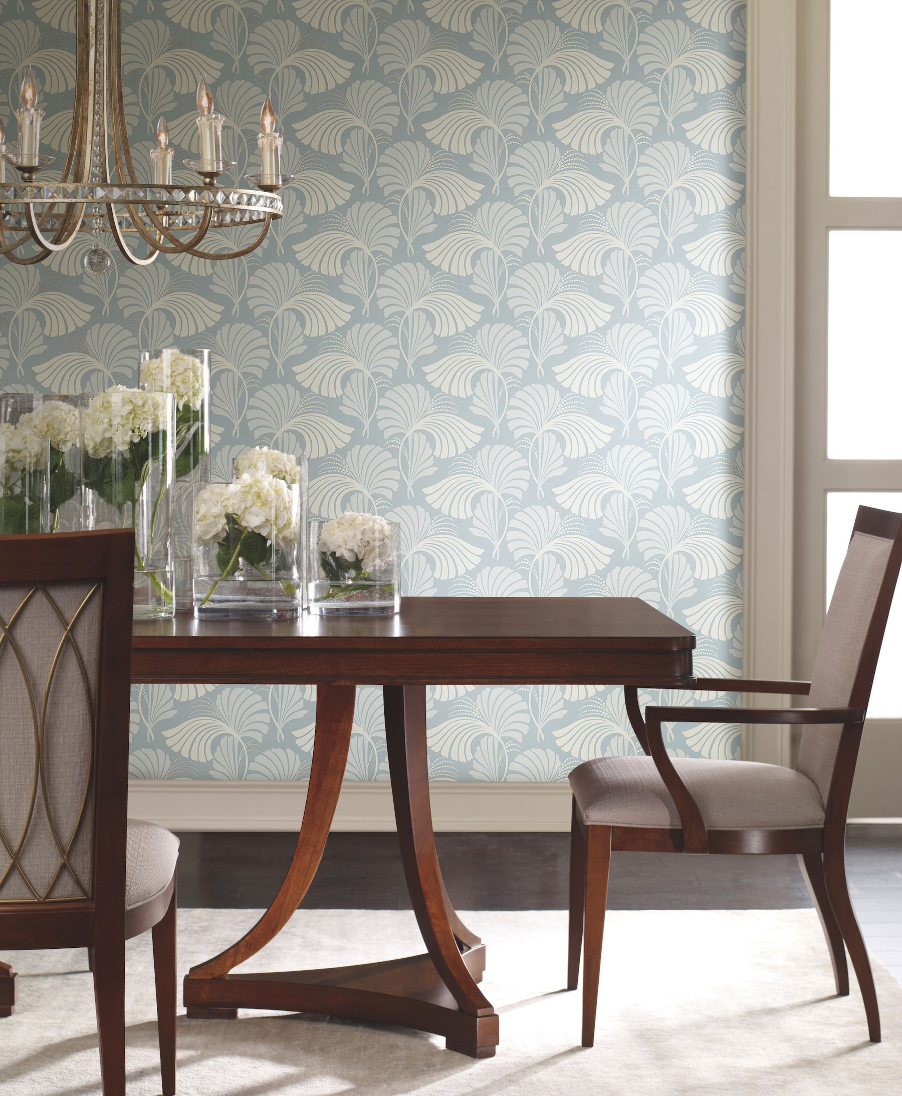 Dancing Leaves Light Blue Wallpaper large image 