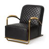 Horace I Black Leather Diamond Pattern with Gold Iron Frame Accent Chair, by Mercana, 26" length x 35.5" width x 31.25" height thumbnail 1