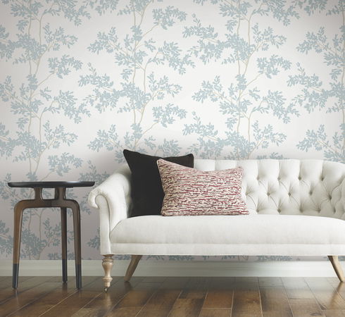 Lunaria Silhouette White & Cloud Blue Wallpaper