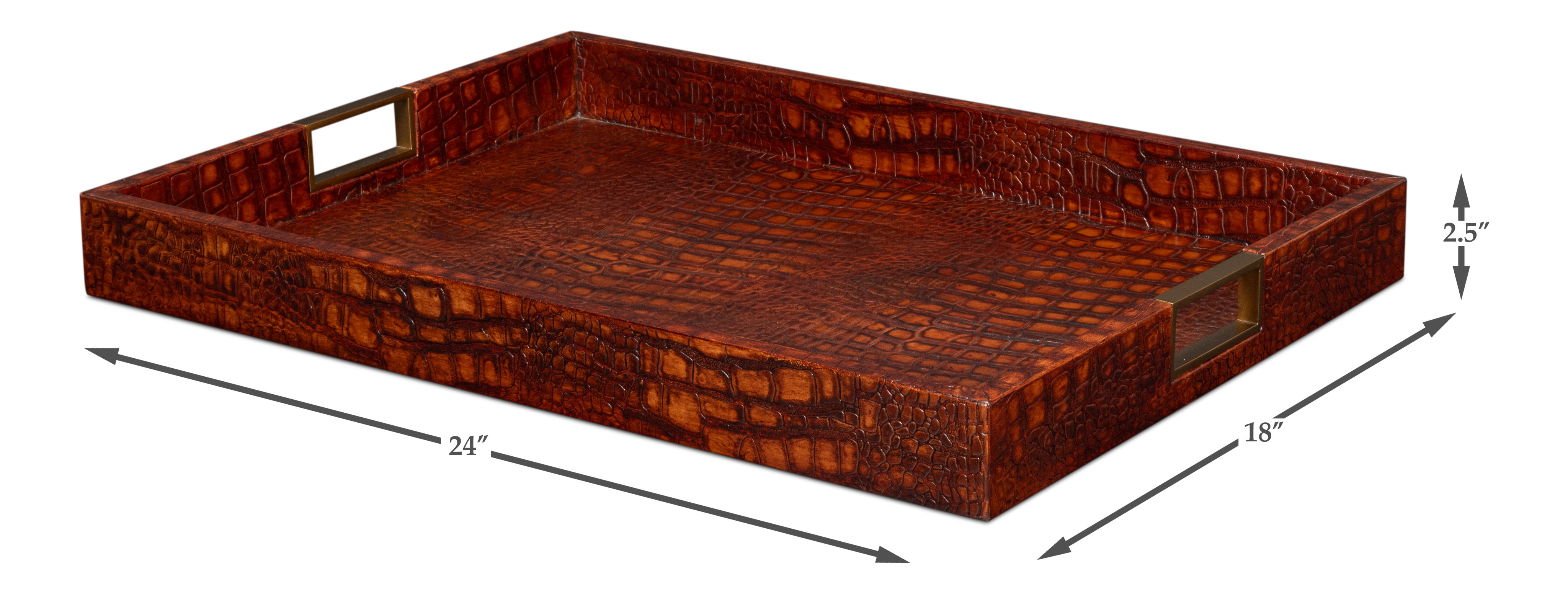 Norton Leather Tray, Croco Leather, Tan, Decor by Sarreid, 24" length x 18" width x 2.5" height View 13