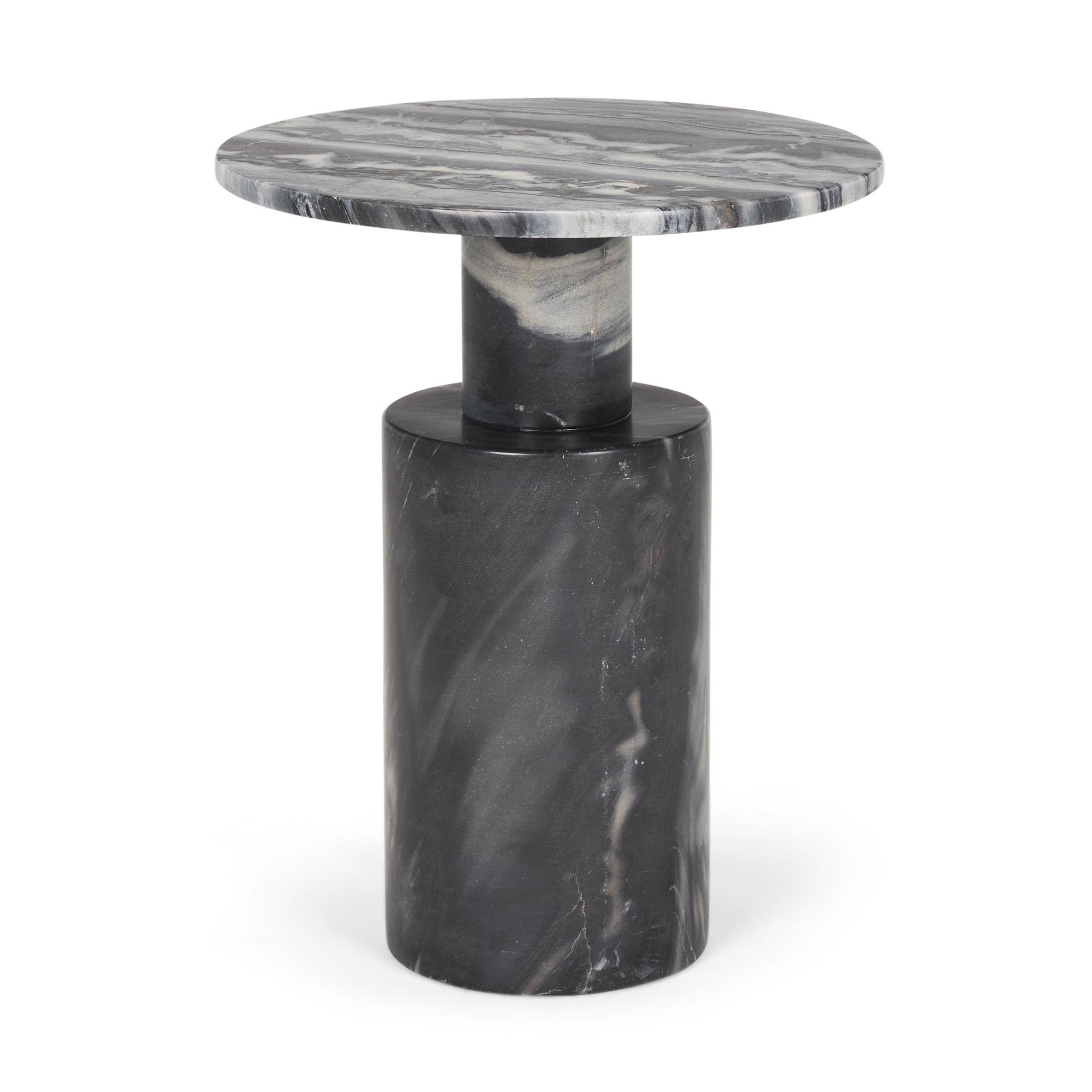 Taite Solid Dark Gray Marble Pedestal Accent Table, Side & End Table by Mercana, 16" length x 16" width x 20" height View 1