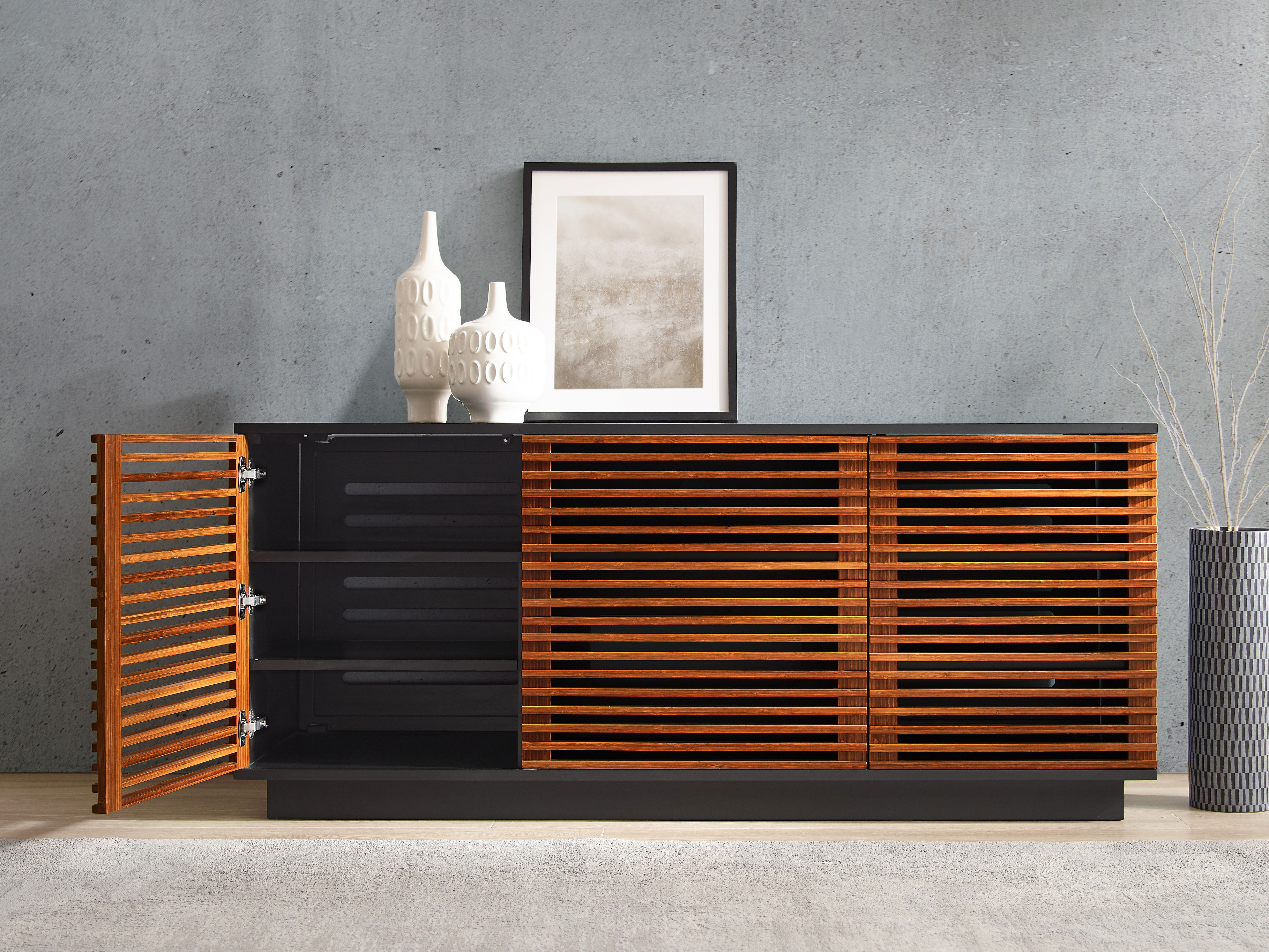 64' Rowan Media Center, Amber, Media Console by Greenington, 64.5" length x 20" width x 27.75" height View 7