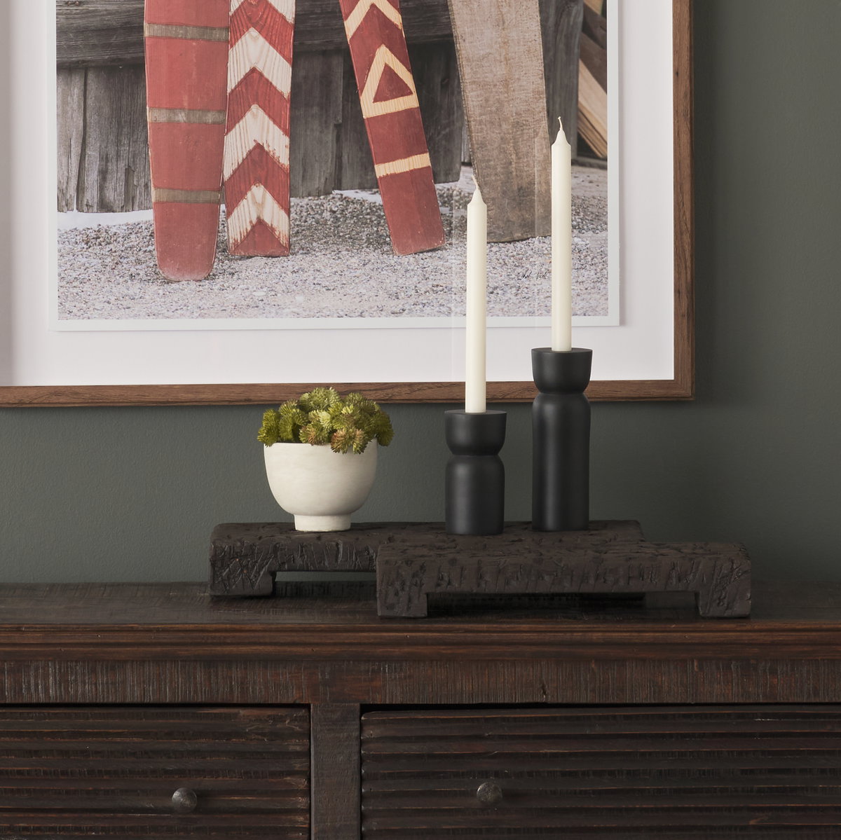 Shira Reclaimed Dark Brown Wooden Riser (Set of 2), Decorative Tray by Mercana, 18" length x 7.75" width x 2.5" height View 2
