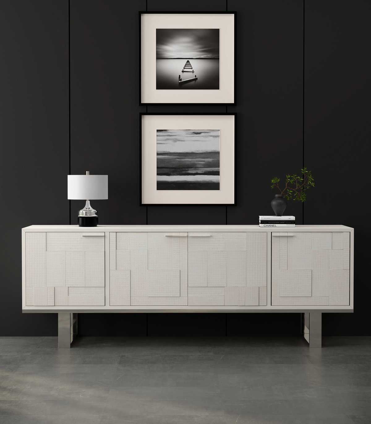 Bronzini Credenza  Embossed White, by Sarreid, 1'8" length x 7'10" width x 2'10" height View 13