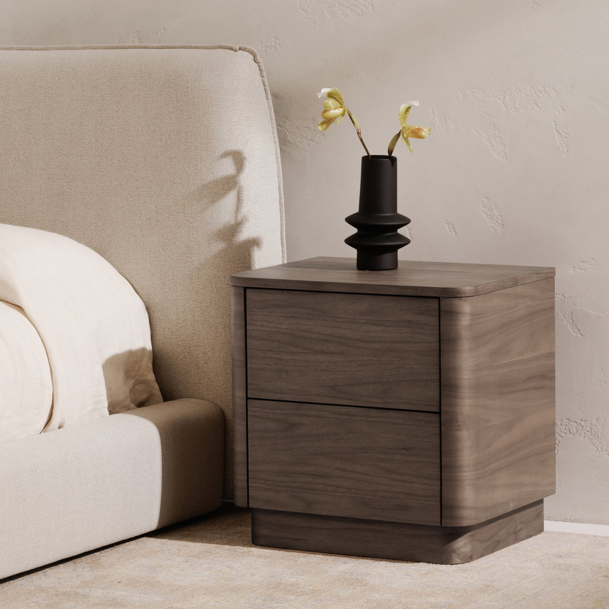 Round Off Tall Nightstand Walnut Brown, by Moe's Home, 20" width x 20" height x 15" depth View 9