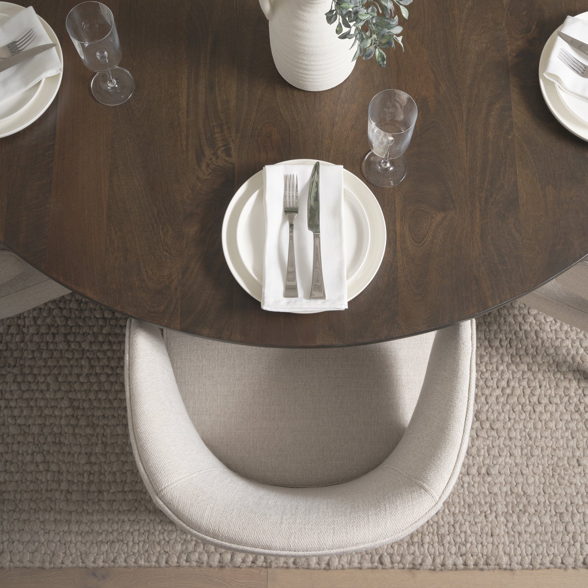 Niles Wingback Dining Side Chair | Cream Fabric with Dark Brown Wooden, Dining Chair by Mercana, 21.65" length x 25" width x 31.89" height View 5