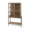 Arelius 36L x 18.75W x 63H Light Brown Wood with Black Metal Base Display Cabinet, Cabinets & Sideboard by Mercana, 36" length x 18.75" width x 63" height thumbnail 1