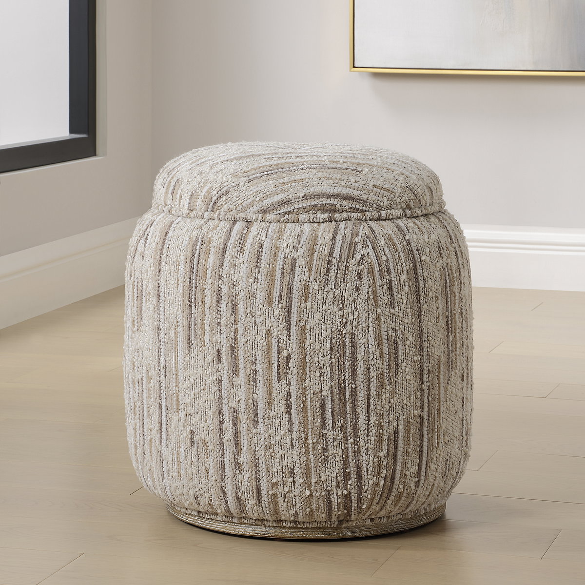 Dialogue Tan Ottoman, by Uttermost, 18" width x 18" height x 18" depth View 2