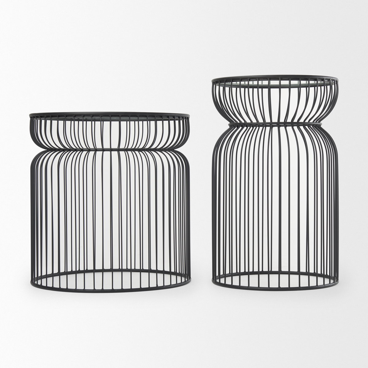Shani Set of 2 Round, Black Metal with Glass, Accent Tables, Side & End Table by Mercana, 19" length x 19" width x 20.25" height View 4