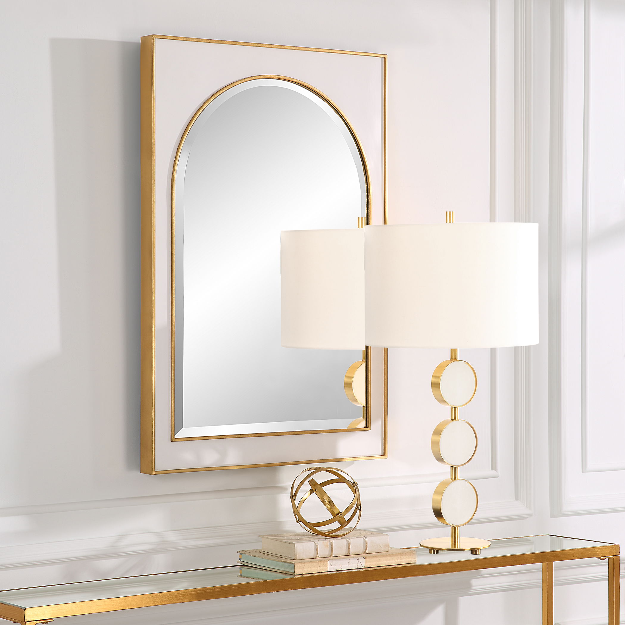 Crisanta Gloss White Arch Mirror large image 