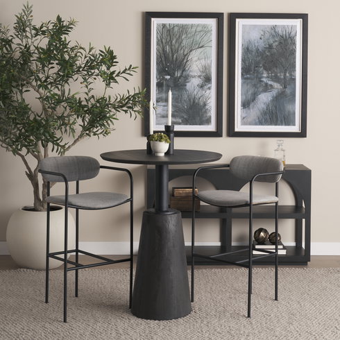 Parker Low Back 30.25in Seat Bar Stool | Gray Fabric with Black Metal