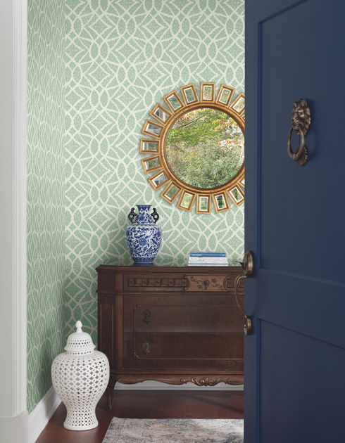 Boxwood Garden Teal Wallpaper