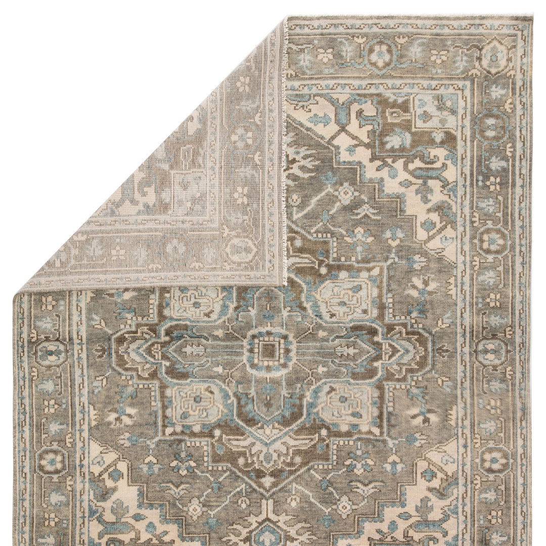 Winter Hand-Knotted Medallion Gray/ Blue Area Rug (7'9'X9'9') large image 