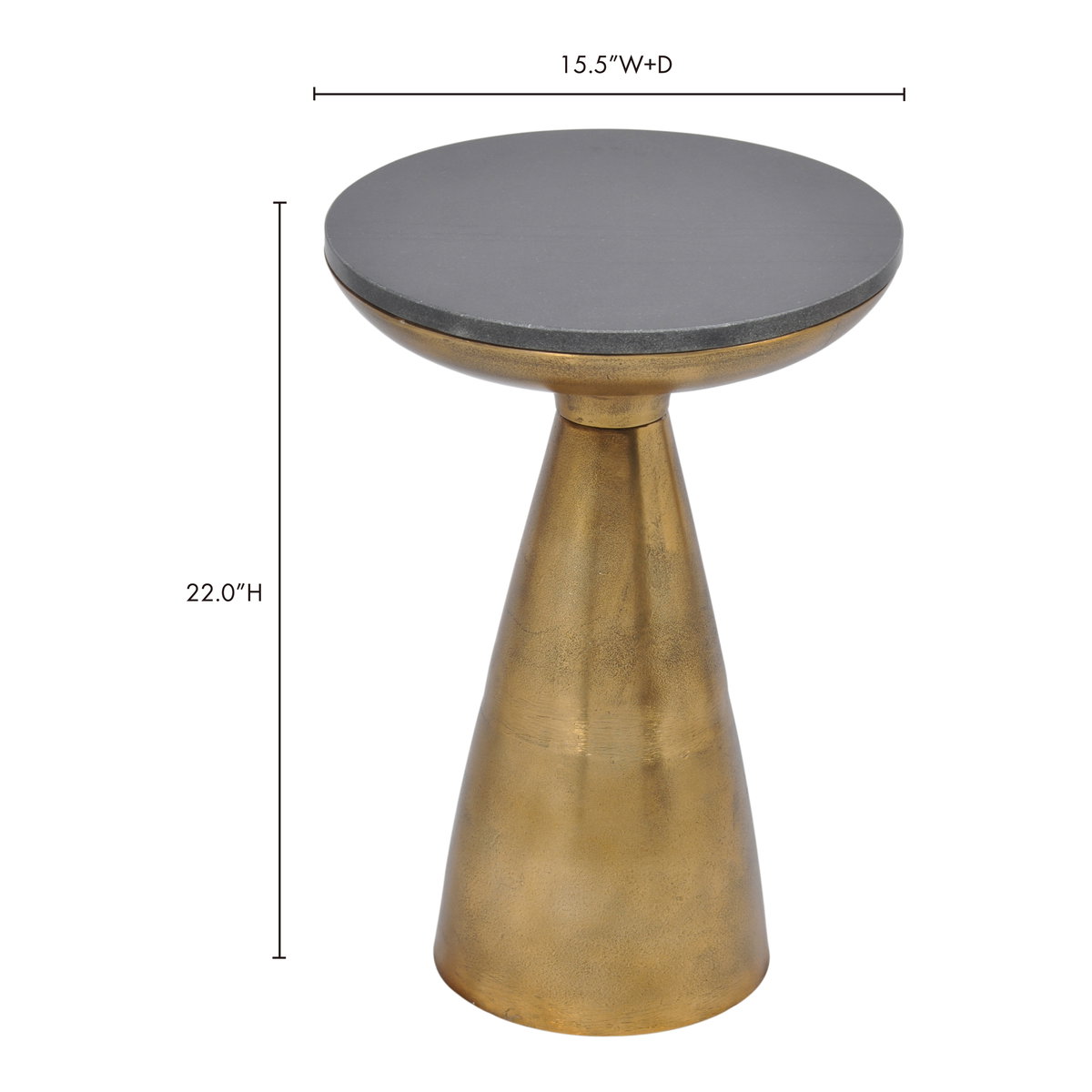 Font Side Table Brass, Side & End Table by Moe's Home, 15.5" width x 22" height x 15.5" depth View 7