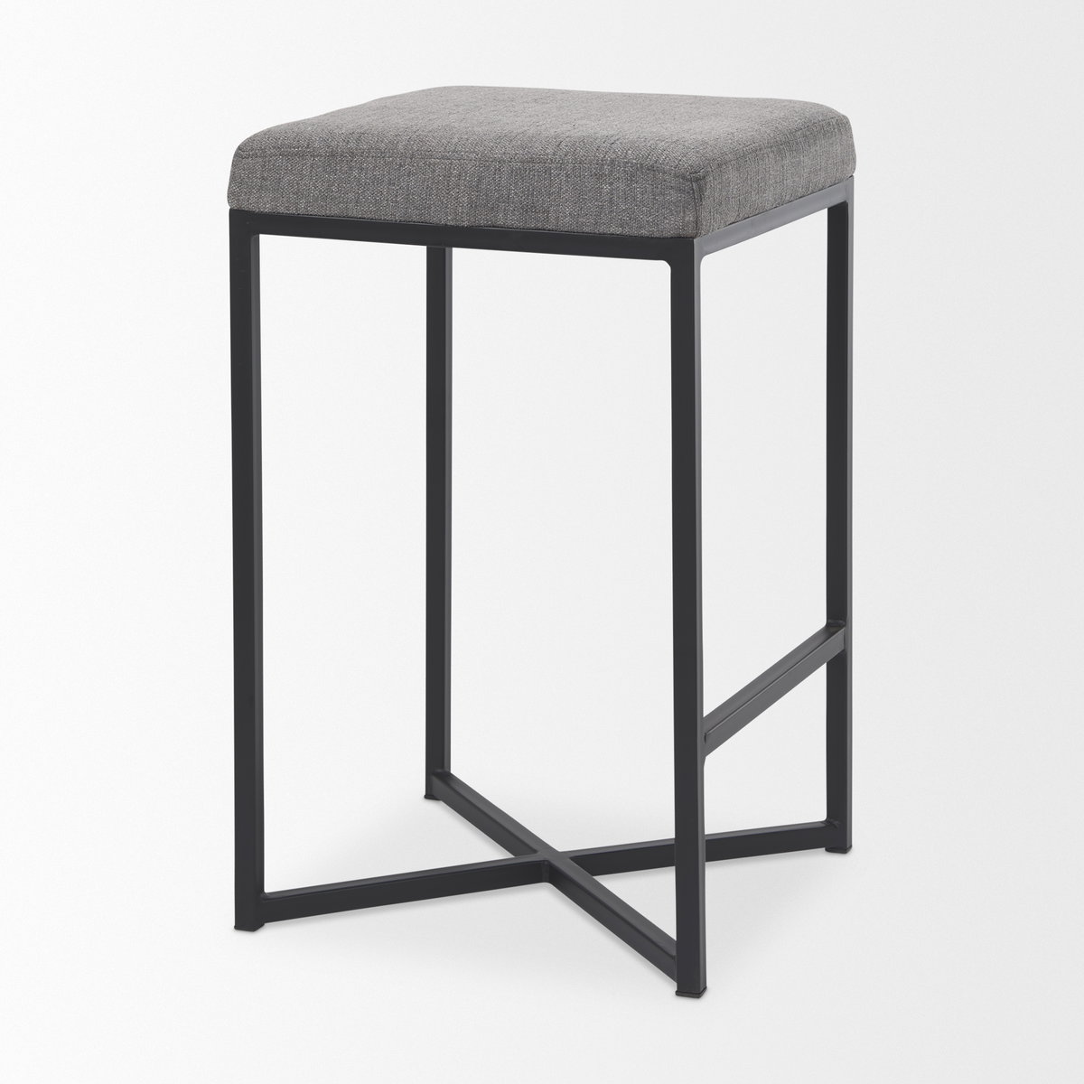 Frodo Backless 26.4in Seat Counter Stool | Gray Fabric with Black Iron, Counter & Bar Stool by Mercana, 16.54" length x 16.54" width x 26.38" height View 7