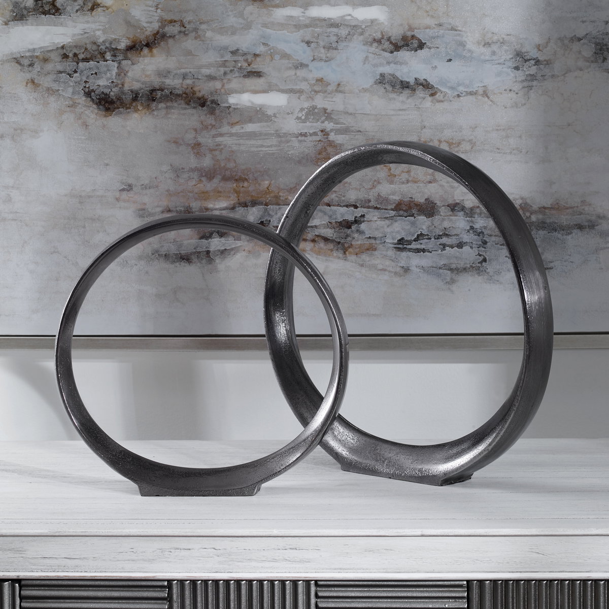 Orbits Black Ring Sculptures Set/2, Figurines & Statue by Uttermost, 14.25" width x 14" height x 2" depth View 6