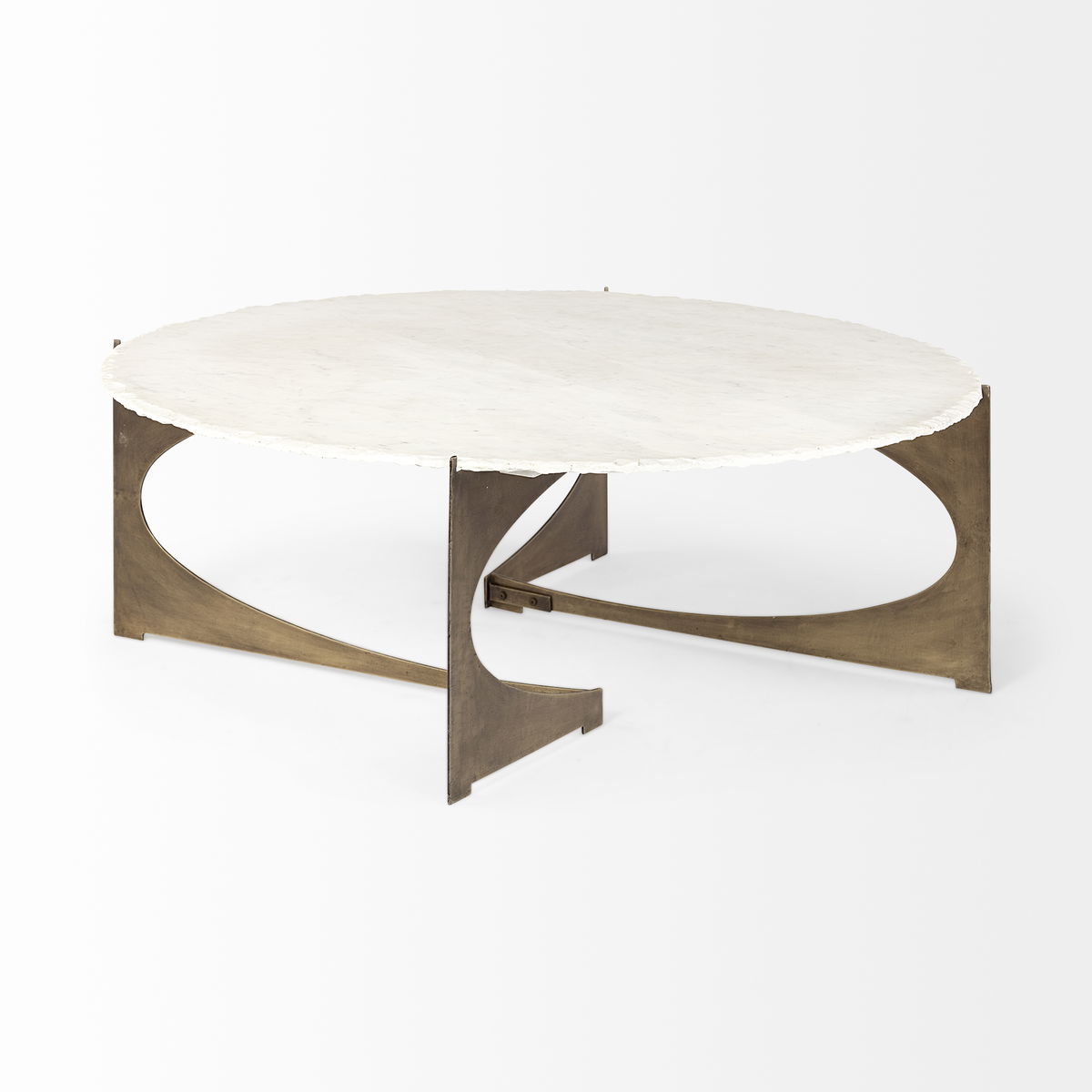 Reinhold 49' Round White Marble Top Gold Metal Base Coffee Table, by Mercana, 49" length x 49" width x 17" height View 8