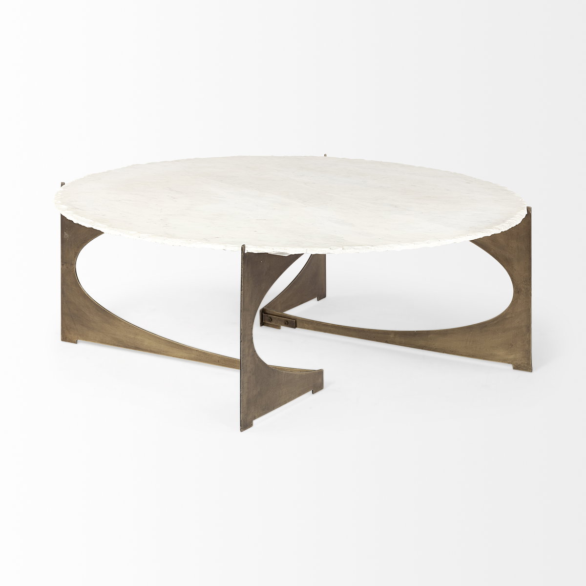 Reinhold 49' Round White Marble Top Gold Metal Base Coffee Table, by Mercana, 49" length x 49" width x 17" height View 8