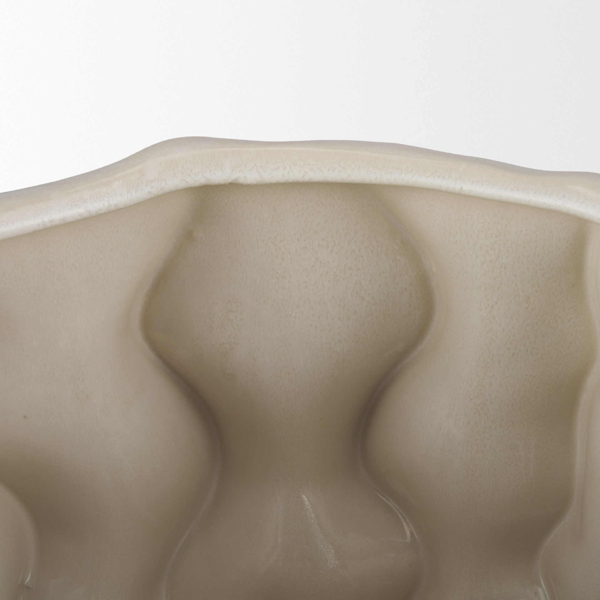 Vahn Sculptural Cream Glazed Decorative Ceramic Bowl, Vase by Mercana, 14.37" length x 14.37" width x 9.25" height View 5