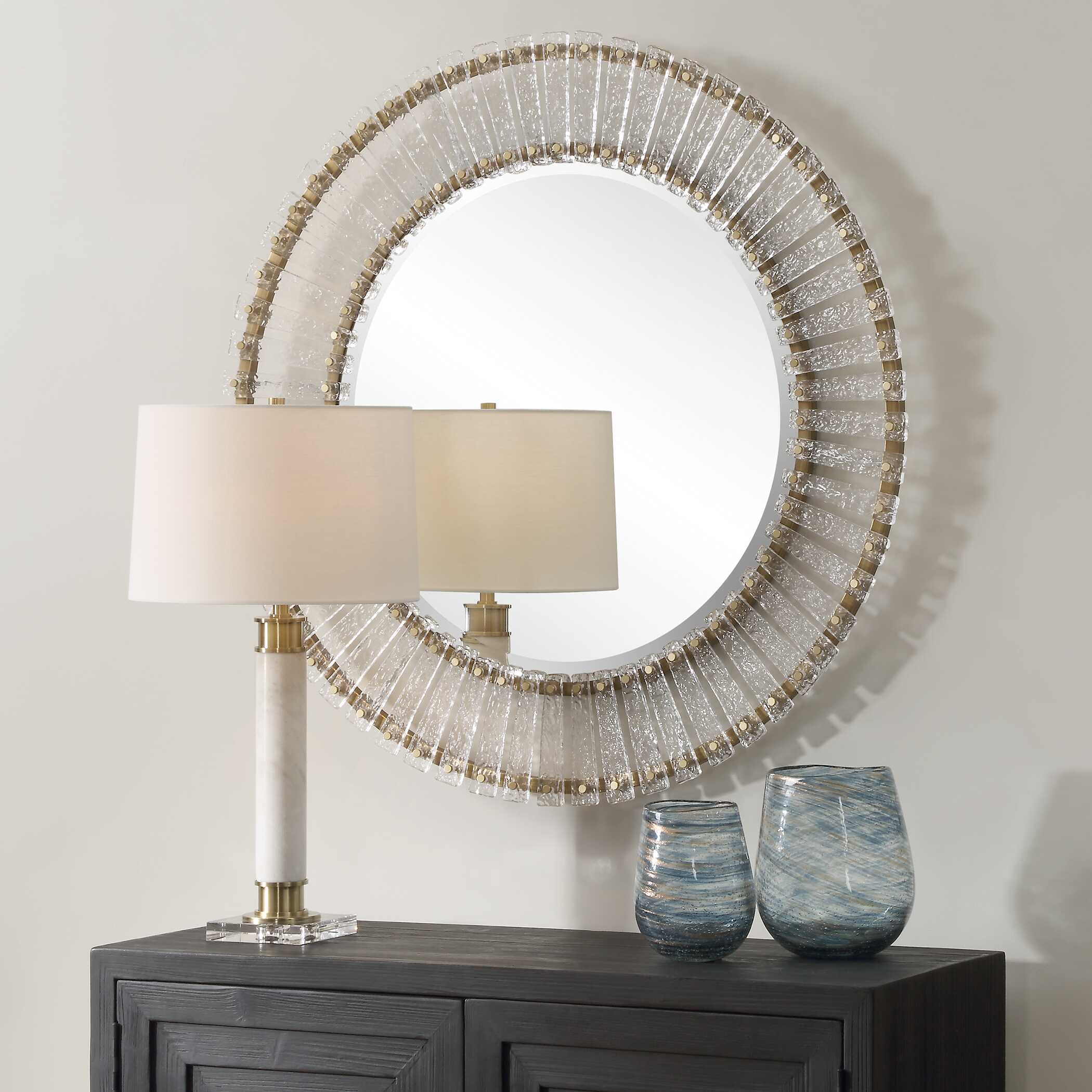 Denali Textured Glass Round Mirror, by Uttermost, 40.5" width x 40.5" height x 2" depth View 4