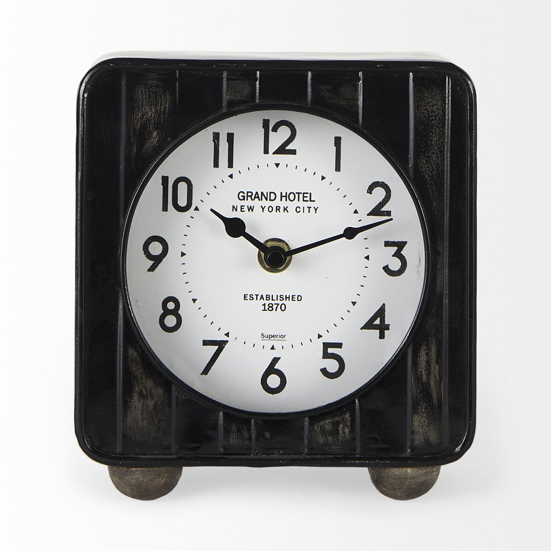 Karl  Rustic Black Iron Rounded Square Table Clock, by Mercana, 6" length x 3" width x 6.75" height View 5