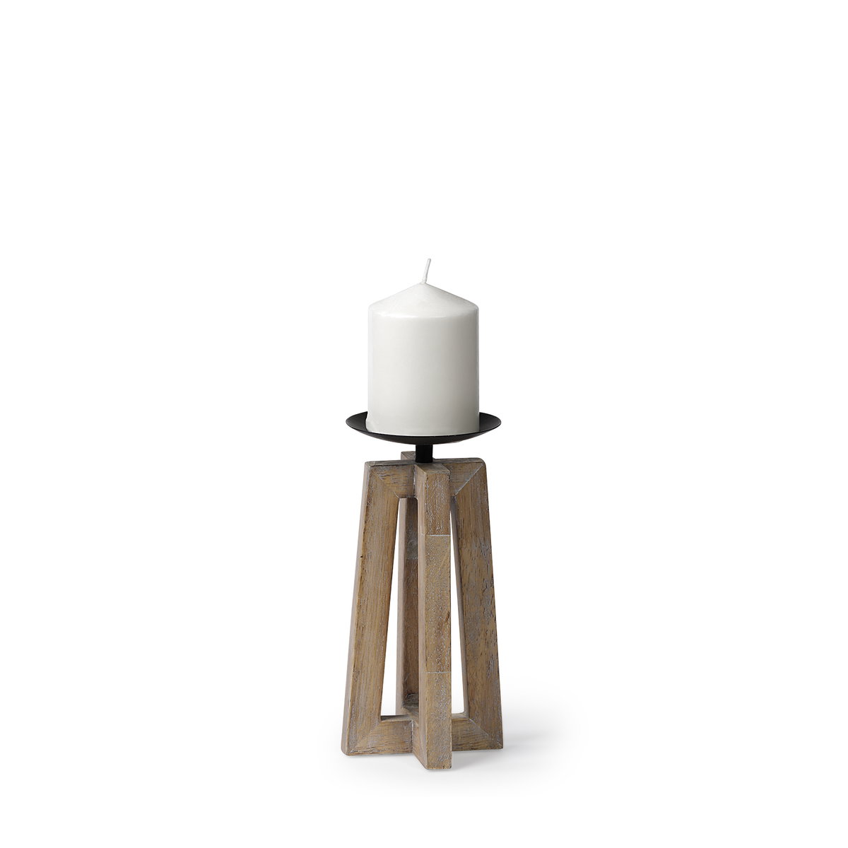 Astra Small Light Brown Wood Pedestal Base Table Candle Holder, Candles & Candle Holder by Mercana, 4.33" length x 4.33" width x 9.06" height View 1