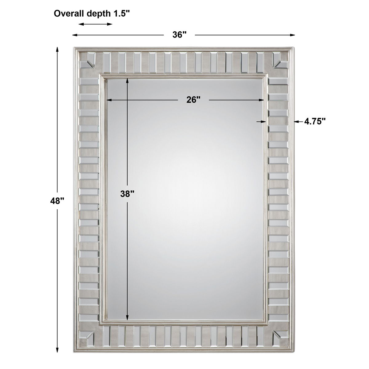 Lanester Silver Leaf Mirror, by Uttermost, 36" width x 48" height x 1.5" depth View 3