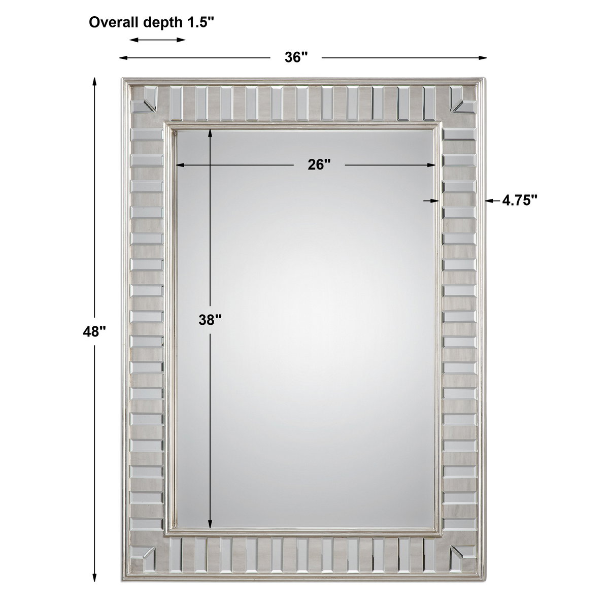 Lanester Silver Leaf Mirror, by Uttermost, 36" width x 48" height x 1.5" depth View 3