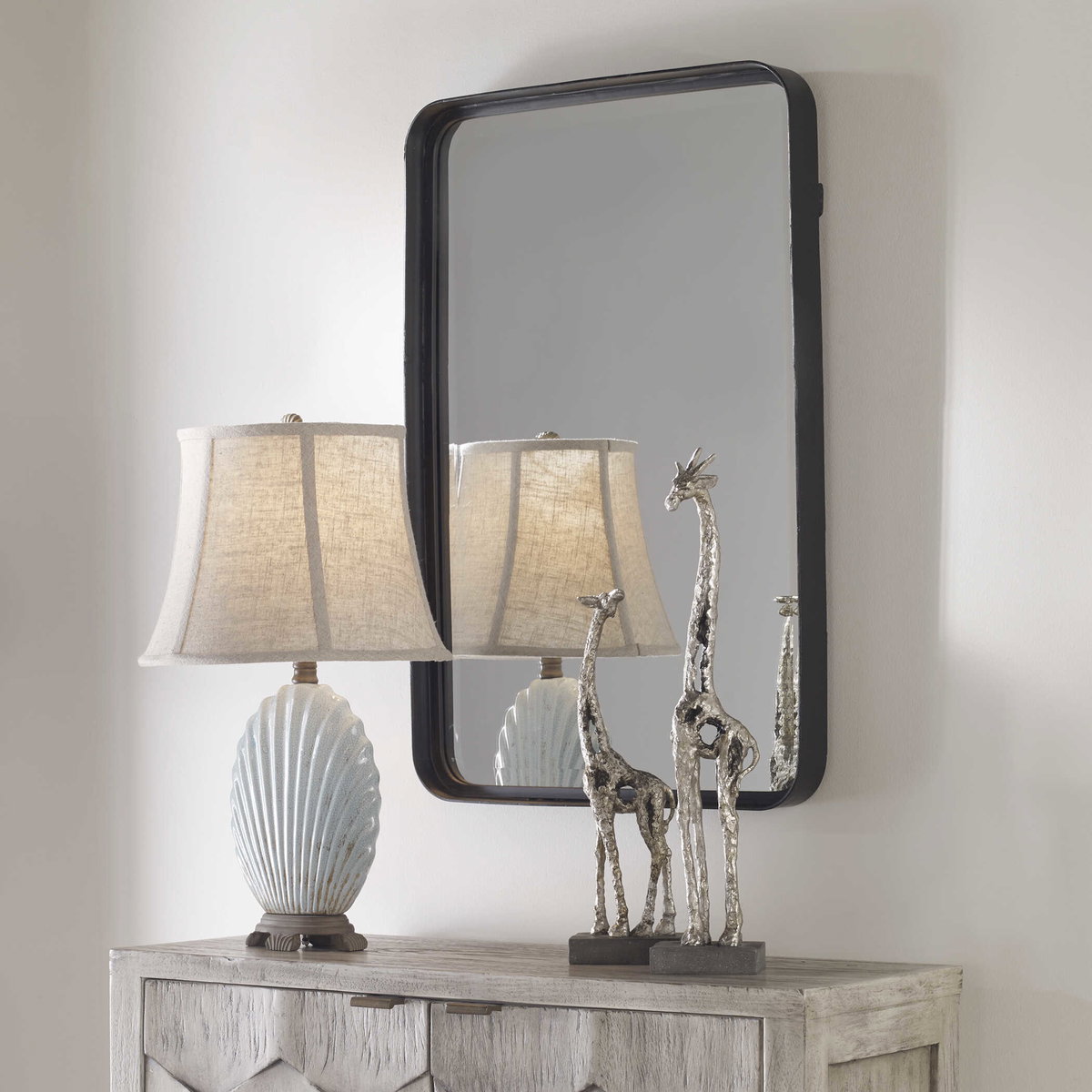 Croften Black Vanity Mirror, by Uttermost, 1'8.25" width x 2'6.25" height x 2.25" depth View 9