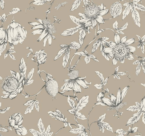 Passion Flower Toile Linen Wallpaper