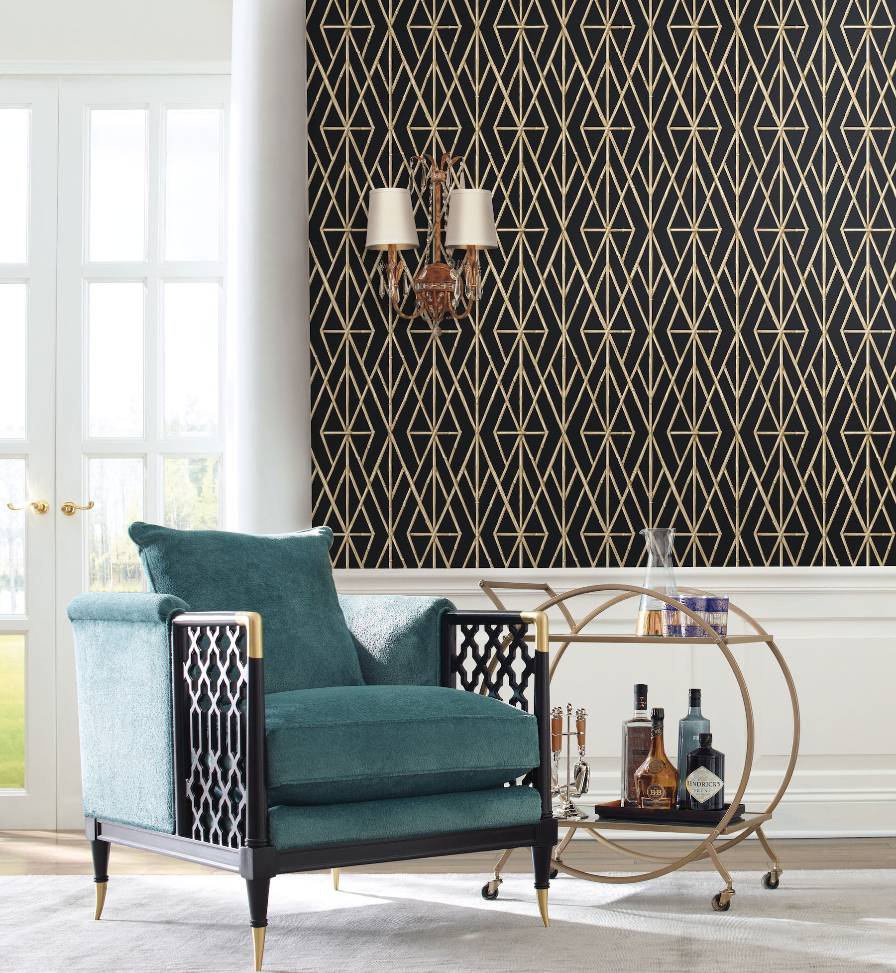 Riviera Bamboo Trellis Black Wallpaper large image 