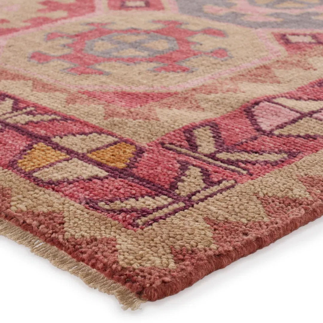 Runner Southwestern Hand-Knotted Wool Pink Area Rug large image 