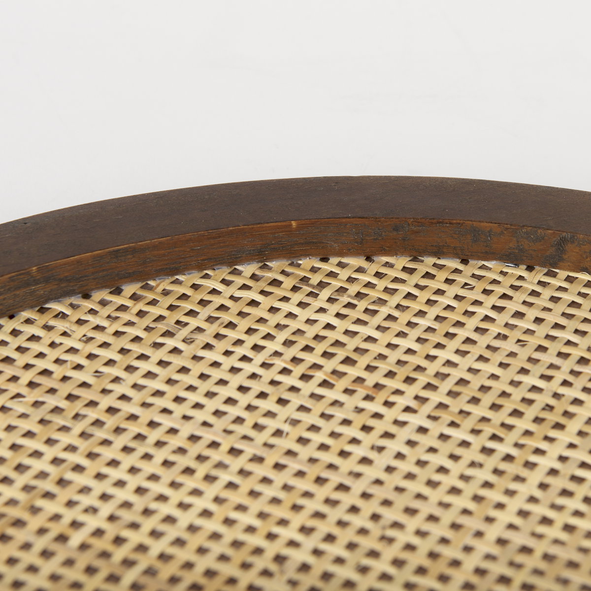 Silas Cane and Medium Brown Wood Round Tray, Decorative Tray by Mercana, 15.75" length x 15.75" width x 0.98" height View 7