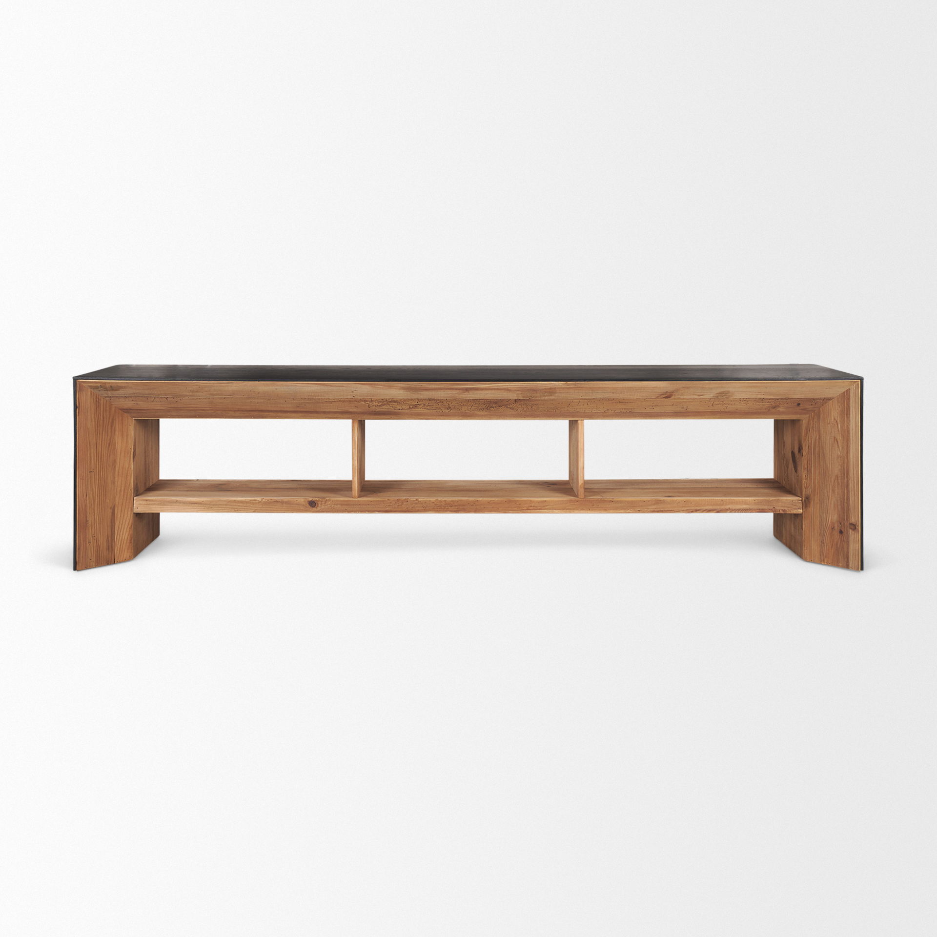 Tabor Natural Wood with Black Oak Waterwall Media Console, by Mercana, 94" length x 19" width x 24" height View 5