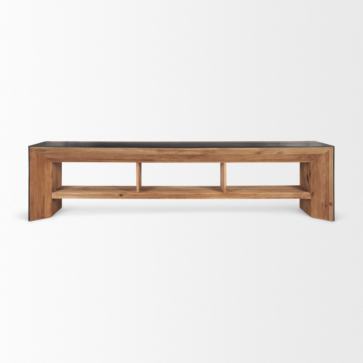 Tabor Natural Wood with Black Oak Waterwall Media Console, by Mercana, 94" length x 19" width x 24" height View 5