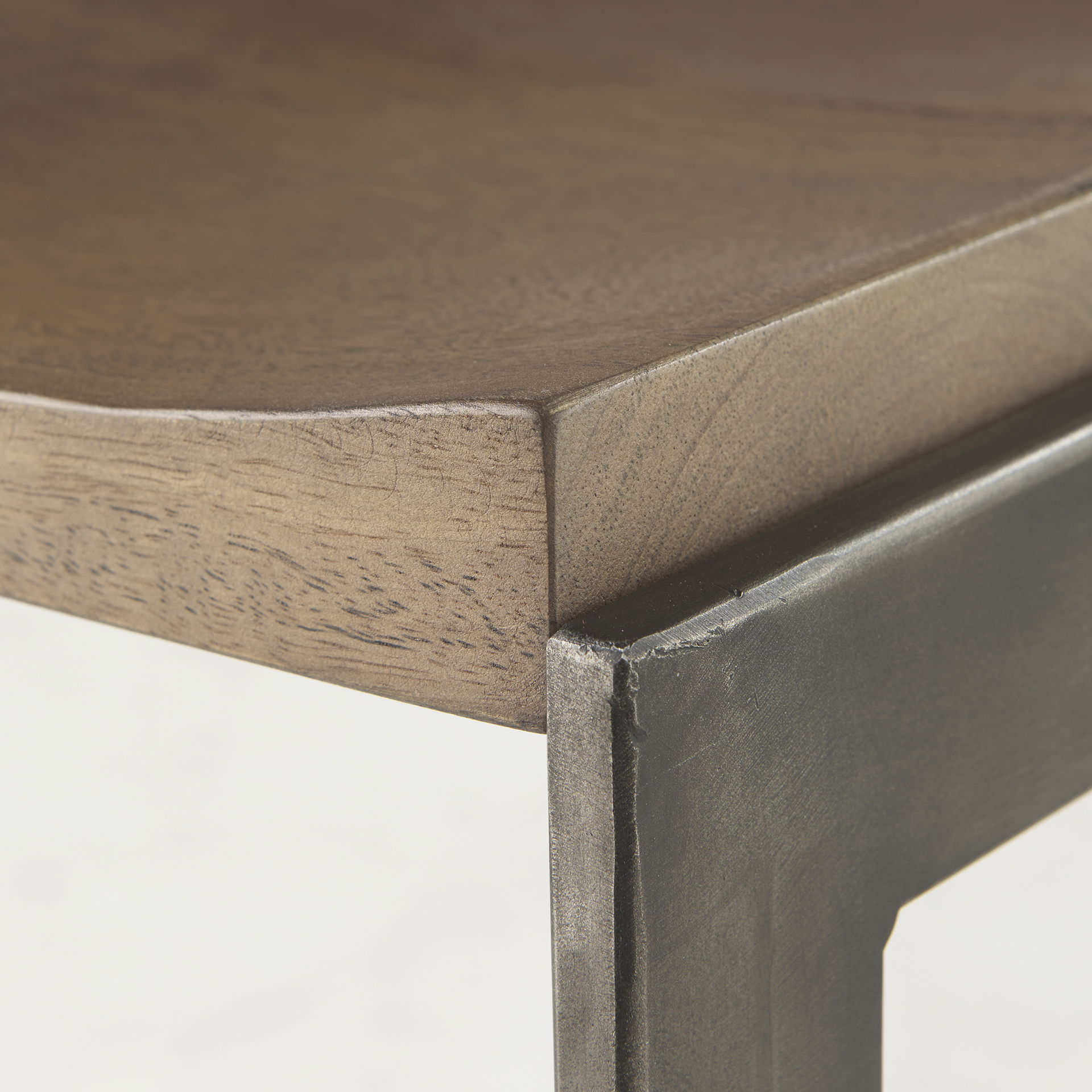 Kiran 17L x 17W x 26H Medium Brown Wood with Antique Nickel Finished Metal Frame Counter Stool, Counter & Bar Stool by Mercana, 17" length x 17" width x 26" height View 7