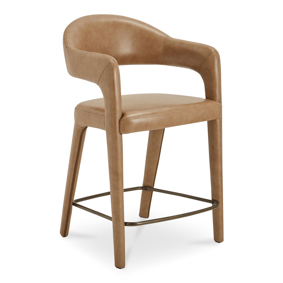Martens Counter Stool Brown Leather, Counter & Bar Stool by Moe's Home, 23.6" width x 39" height x 23.3" depth View 2