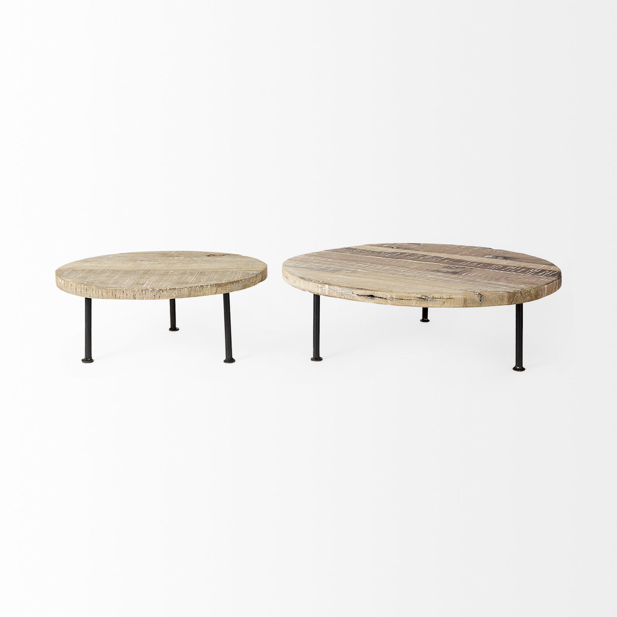 Cedric 15L x 15W x 6H Round Light Brown Wood with Black Metal Legs Decorative Display Stand, Decorative Tray by Mercana, 15" length x 15" width x 6" height View 6