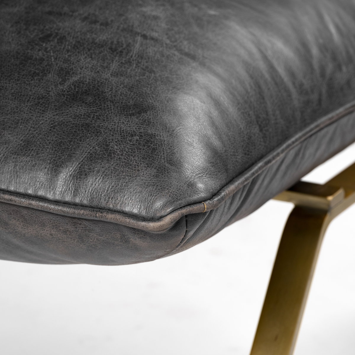 Flavelle II Black Leather Cushion Seat and Solid Iron Base Accent Chair, by Mercana, 28" length x 33.5" width x 27" height View 9