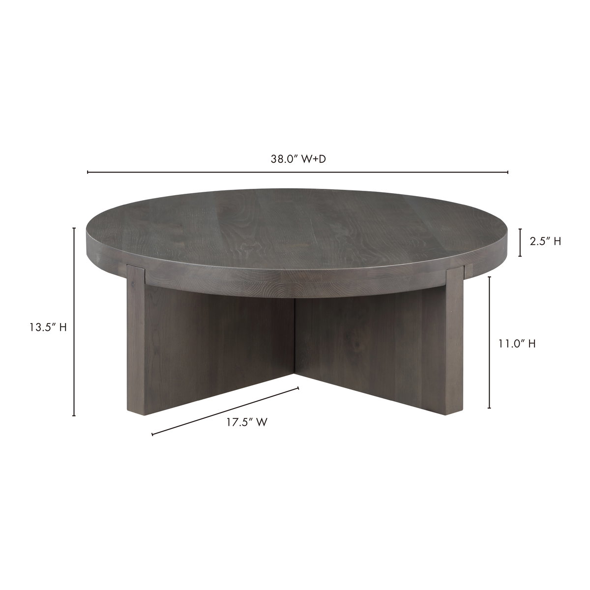 Folke Round Coffee Table Dark Brown, by Moe's Home, 38" width x 13.38" height x 38" depth View 9