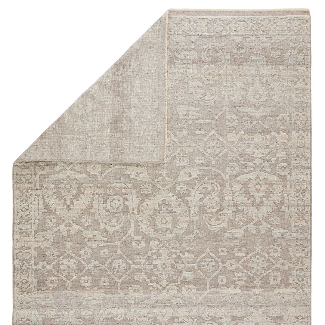 Damask Hand-Knotted Wool Taupe Area Rug large image 