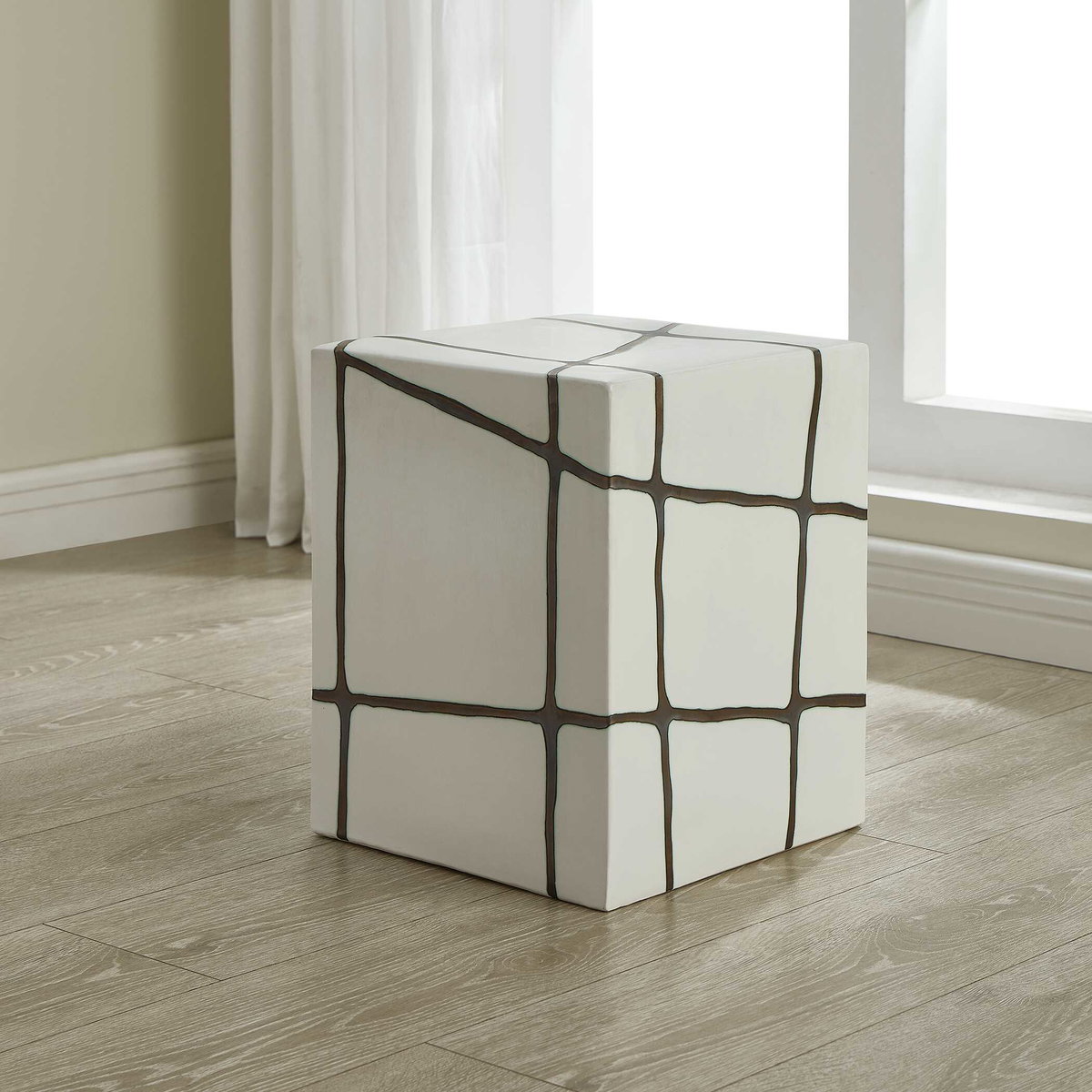 Rocklyn White Cube Garden Stool, Side & End Table by Uttermost, 13" width x 16.25" height x 13" depth View 2