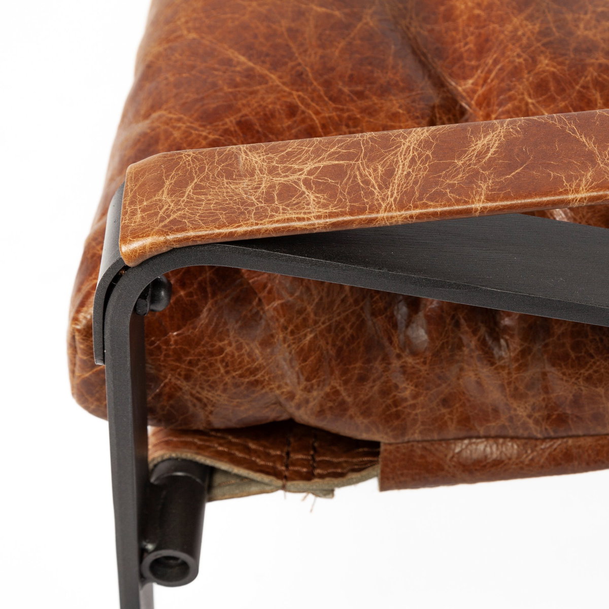 Hornet I  Brown Leather Unibody Seat with Black Metal Frame Accent Chair, by Mercana, 27" length x 35" width x 36" height View 9
