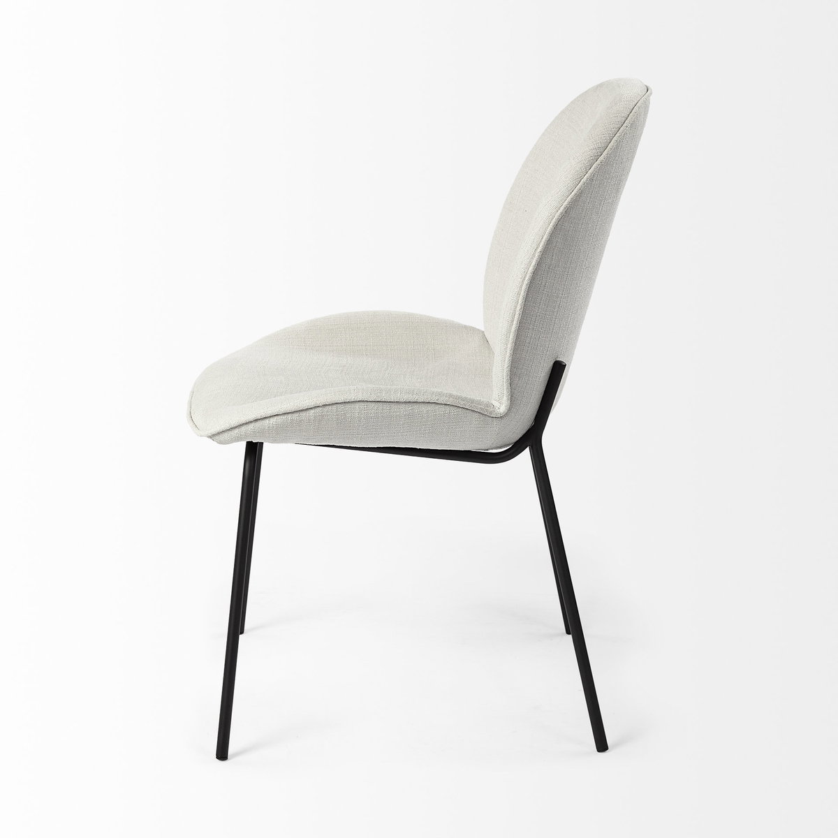 Inala Curved Back Dining Side Chair | White Fabric with Black Metal, Dining Chair by Mercana, 21.26" length x 25.59" width x 34.25" height View 8